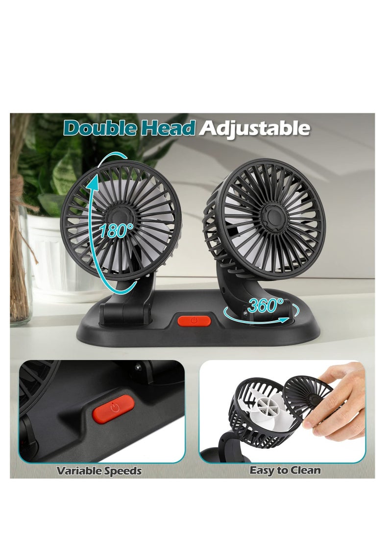 Dual Head Portable Car Fan, USB ElecFric Fan, 3 Speeds 360 Degree Rotation Auto Cooling Car Fan, Suitable for Rear Seat, Car Dashboard, Home, Office - Image 3